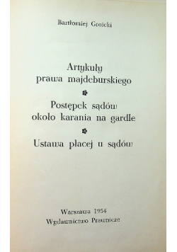 Artykuły prawa majdeburskiego Postępek sądów około karania na gardle Ustawa płacej u sądów