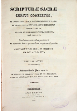 Scripturae Sacrae Cursus Completus Tomus Decimus 1837 r.