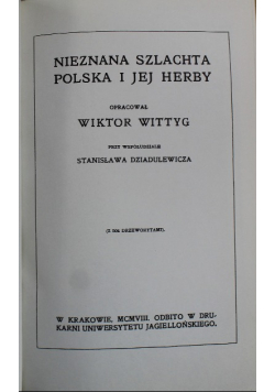 Nieznana szlachta polska i jej herby Reprint z 1908r