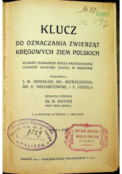 Klucz Do Oznaczania Zwierząt Kręgowych Ziem Polskich 1910 r.