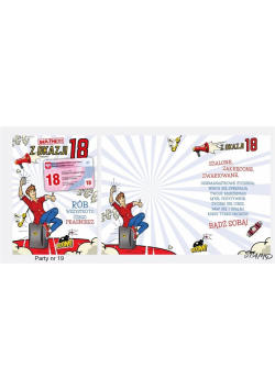 Karnet Party naklejany B6+koperta Urodziny 18 wz19