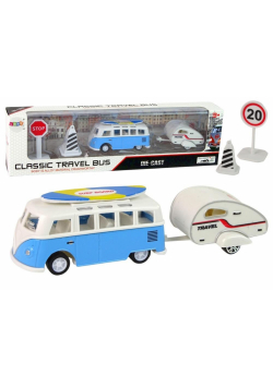 Bus z przyczepą campingową niebieski