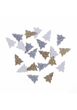 Drewniane brokatowe choinki 1,5x2cm 21szt
