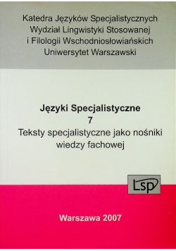 Języki Specjalistyczne 7 Teksty specjalistyczne jako nośniki wiedzy fachowe