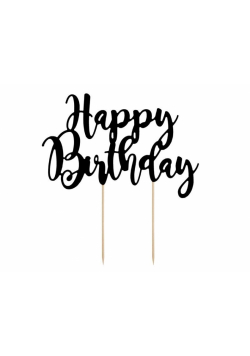 Topper na tort Happy Birthday czarny, 22,5cm
