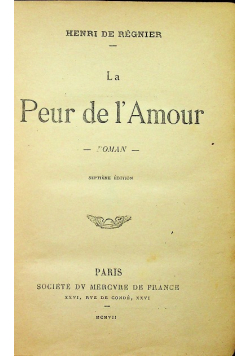 La Peur de l ' Amour 1907 r.