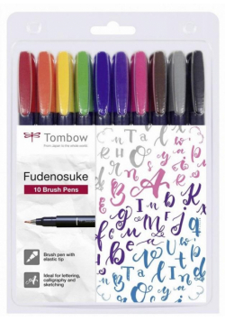 Flamastry brush pen Fudenosuke 10 kolorów