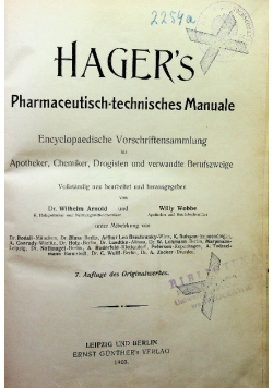 Hager s Pharmaceutisch Technisches Manuale 1903 r.
