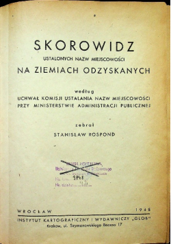 Skorowidz ustalonych nazw miejscowości 1948 r.