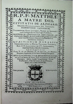 R P Fr Mathiae a Matre Dei Pars V Reprint z 1722 r.