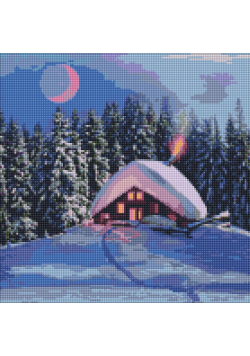 Diamentowa mozaika - Zaśnieżona chata 40x40cm