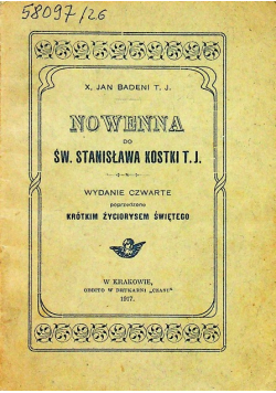 Nowenna do św Stanisława Kostki 1917 r.