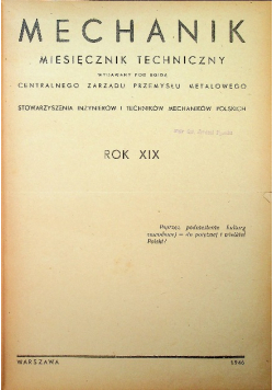 Mechanik miesięcznik techniczny rok XIX 1946 r.