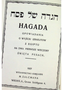 Hagada opowiadania o wyjściu Izraelitów z Egiptu Reprint 1927 r