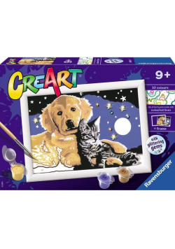 CreArt dla dzieci: Pies z kotkiem nocą