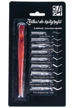 Zestaw do kaligrafii 9 stalówek + drew. obsadka