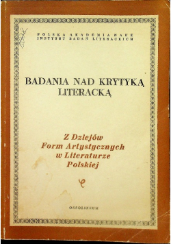 Badania nad krytyką literacką