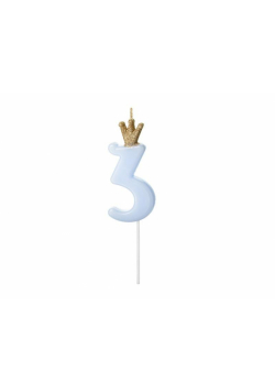 Świeczka urodzinowa 3 jasny niebieski 9,5cm