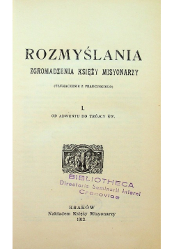 Rozmyślania zgromadzenia księży misjonarzy I 1912 r