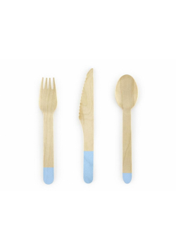 Sztućce drewniane niebieskie 16cm 18szt