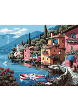 Malowanie po numerach - Domostwa na brzegu 40x50cm