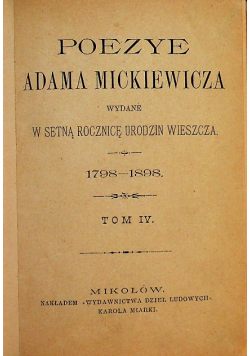 Poezye Adama Mickiewicza Tom IV Dziady 1898 r.