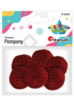 Pompony włóczkowe 3cm ciemnoczerwone 6szt