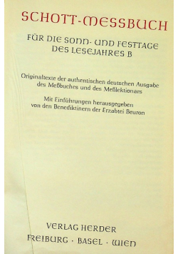 Schott-Messbuch fur die Sonn- und Festtage des Lesejahres B