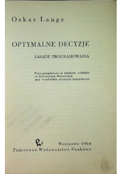 Optymalne Decyzje Zasady Programowania
