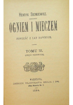 Ogniem i Mieczem tom III reprint 1884 r.