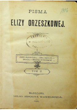 Pisma Elizy Orzeszkowej tom II 1899 r.
