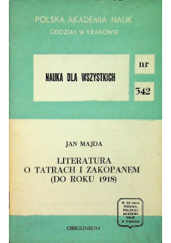 Literatura o Tatrach i Zakopanem ( Do roku 1918 )