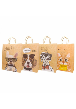Torba prezentowa 32x42 kraft, psy, kot mix