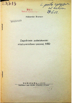 Zagadnienie podmiotowości międzynarodowo prawnej NRD