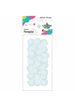 Pompony poliestrowe 25mm białe 30szt