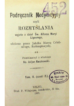 Podręcznik Medytacyjny czyli rozmyślania Tom II 1909 r.