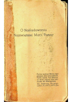 O Naśladowaniu Najświętszej Marji Panny ,1936 r.