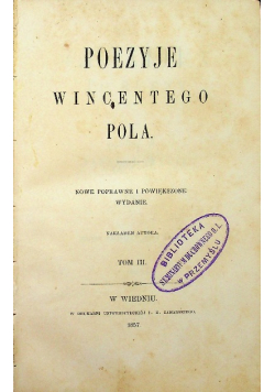 Poezyje Wincentego Pola Tom III 1857 r.