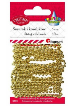 Koraliki na sznurku 3mmx4,5m złote
