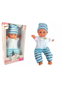 Lalka bobas niebieska piżama w paski 30cm