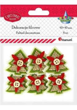Filcowe choinki z jutą i guzikiem 6szt