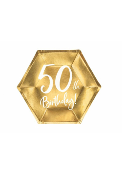 Talerzyki 50th Birthday złote 20cm 6szt