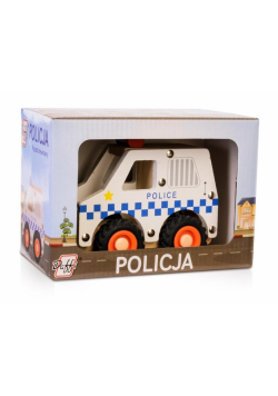 Drewniane auto z oponami - policja