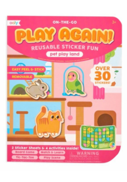 Naklejki wielorazowe mini z grą Play Again Animals