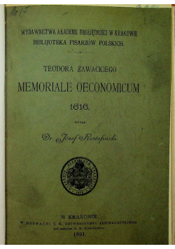 Memoriale Oeconomicum 1891 r.