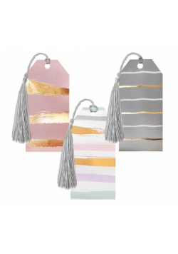 Tagi prezentowe z chwostem pastelowo-złote 6szt