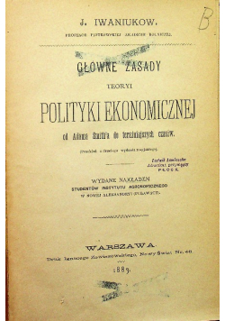 Główne zasady teoryi polityki ekonomicznej 1883 r.