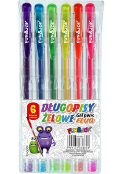Długopisy żelowe fluo 6 kolorów