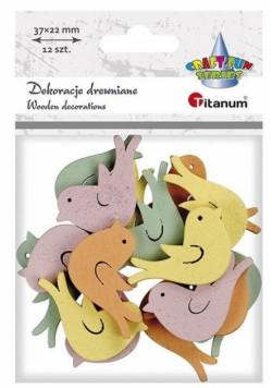 Drewniane ptaszki 37x22mm pastelowe 12szt