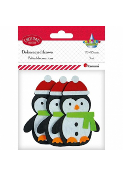 Filcowe pingwiny 3D w czapkach Mikołaja 3szt